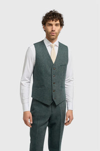 Thomas - Heren Olijfgroen Wolmix Visgraat Tweed Vest