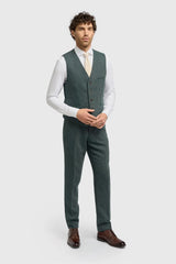 Thomas - Heren Olijfgroen Wolmix Visgraat Tweed Vest