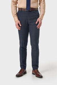 Torino - Heren marineblauwe geruite formele broek