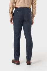 Torino - Heren marineblauwe geruite formele broek