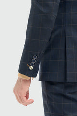 Torino - Men's 3 Piece Tailored Fit Navy Check Suit