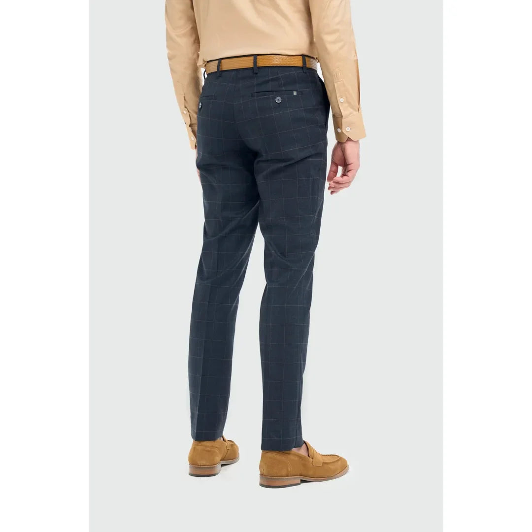 Torino - Heren marineblauwe geruite formele broek