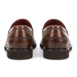 Tristian - Heren loafers van bruin leer met visgraatmotief en tweedprint