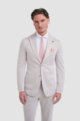Vasco - Beige herenblazer met visgraatmotief