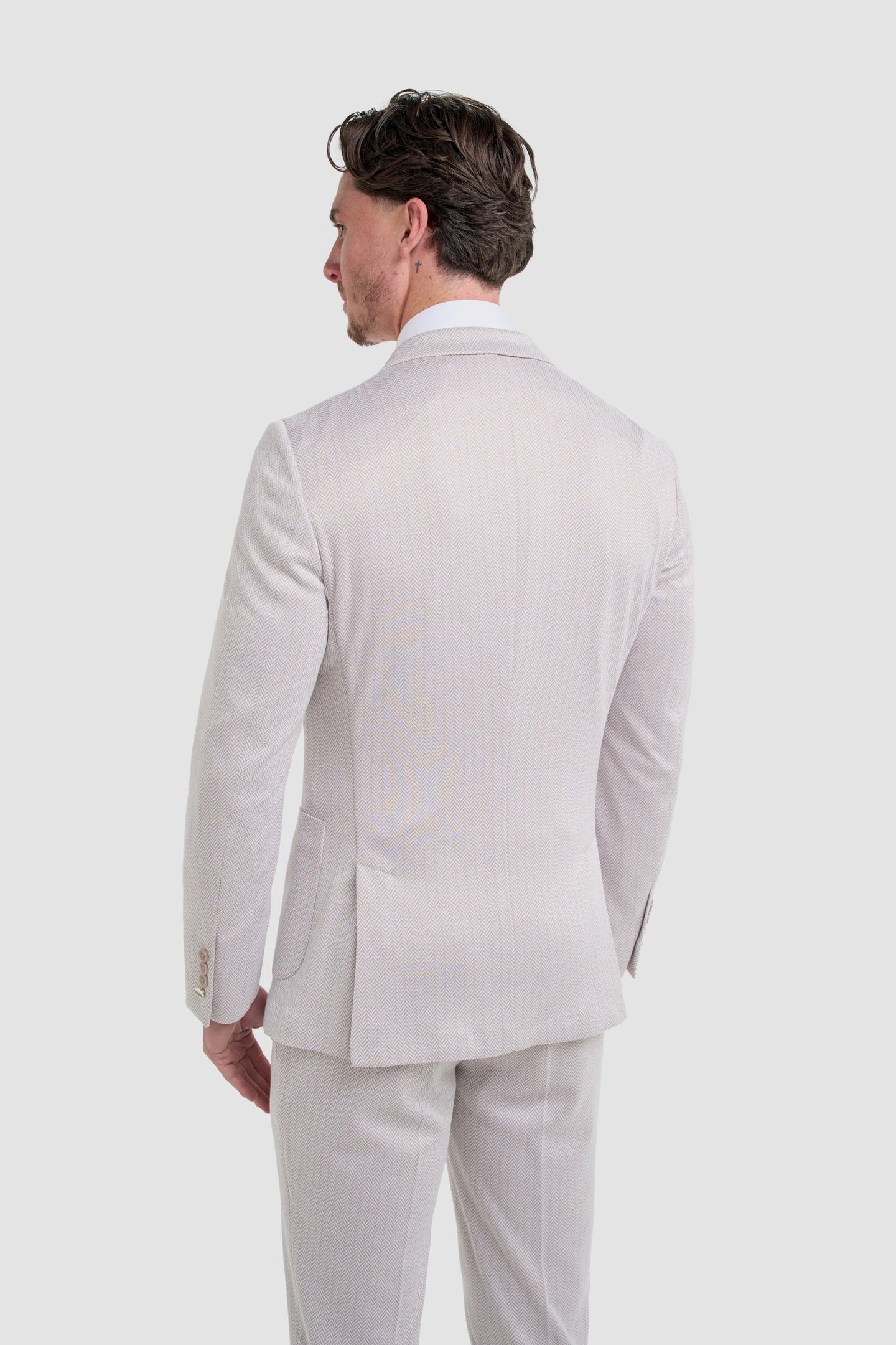 Vasco - Beige herenblazer met visgraatmotief