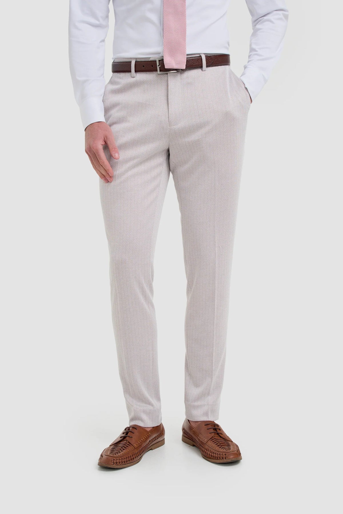 Vasco - Beige herenbroek met visgraatmotief