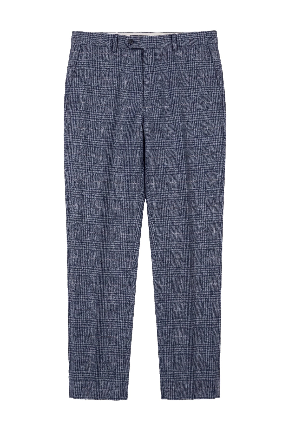 Victor - Heren Tweed Geruite Blauwe Trouwbroek