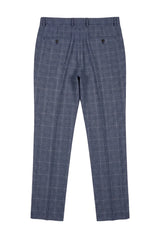 Victor - Heren Tweed Geruite Blauwe Trouwbroek