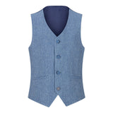 Boys 3 Piece Wool Suit Light Blue Tweed Vintage 1920s Classic 4 Pocket Waistcoat