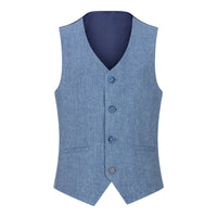 Boys 3 Piece Wool Suit Light Blue Tweed Vintage 1920s Classic 4 Pocket Waistcoat