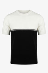 Wit en zwart gebreid T-shirt met kleurblokken voor heren