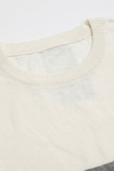 Wit en zwart gebreid T-shirt met kleurblokken voor heren