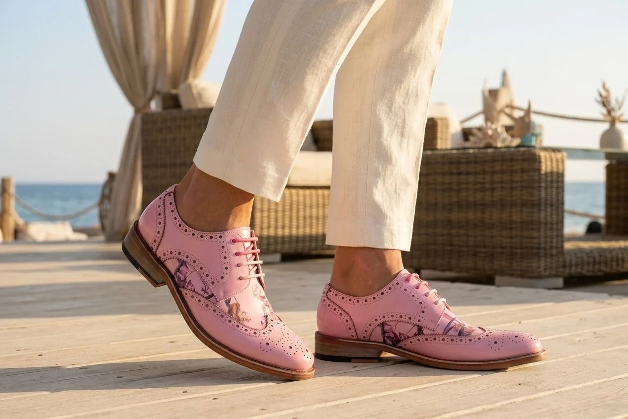 Wolf - Roze brogues met bloemenprint voor heren