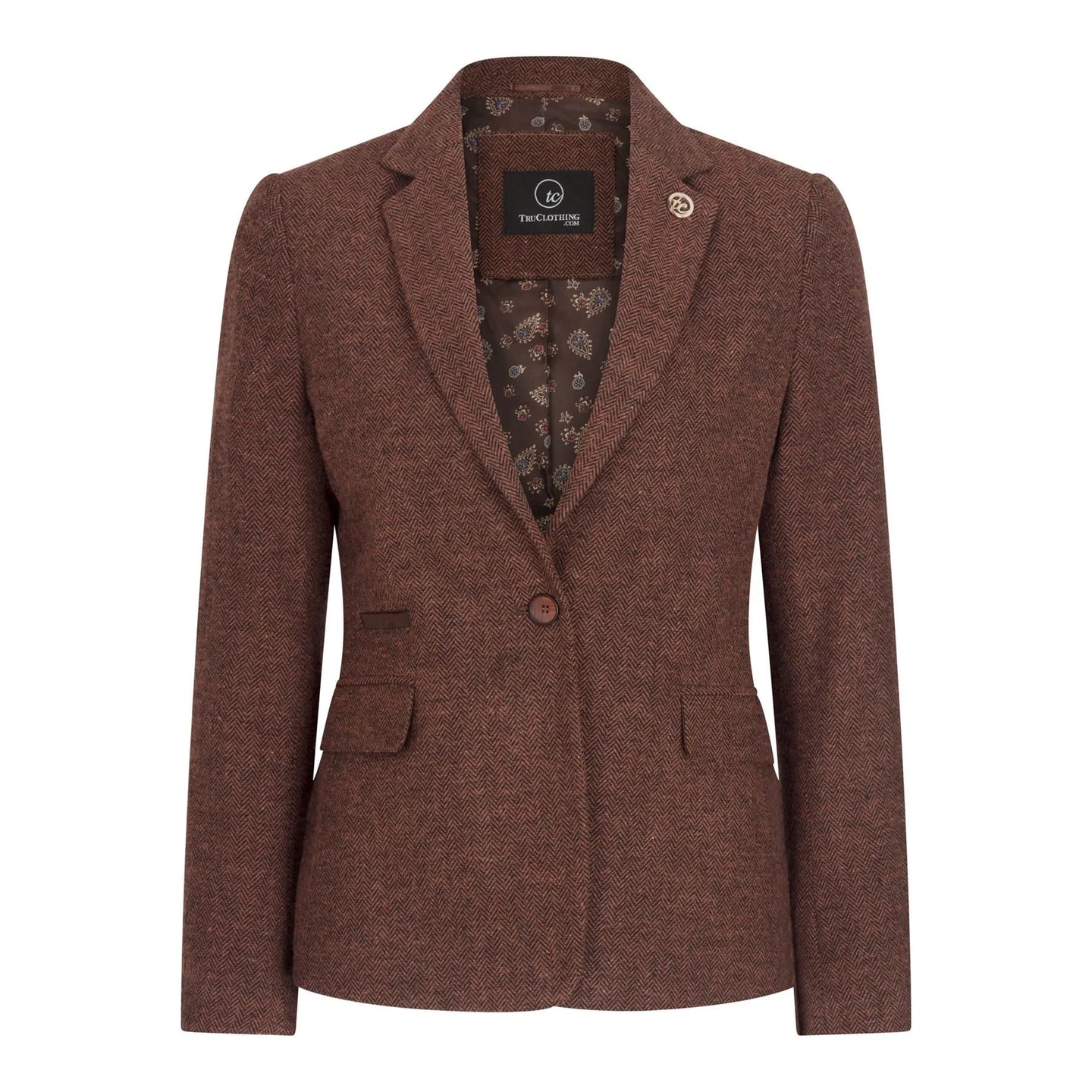 WS-12 - Dames Tweed Blazer Visgraat Wol Roestbruin