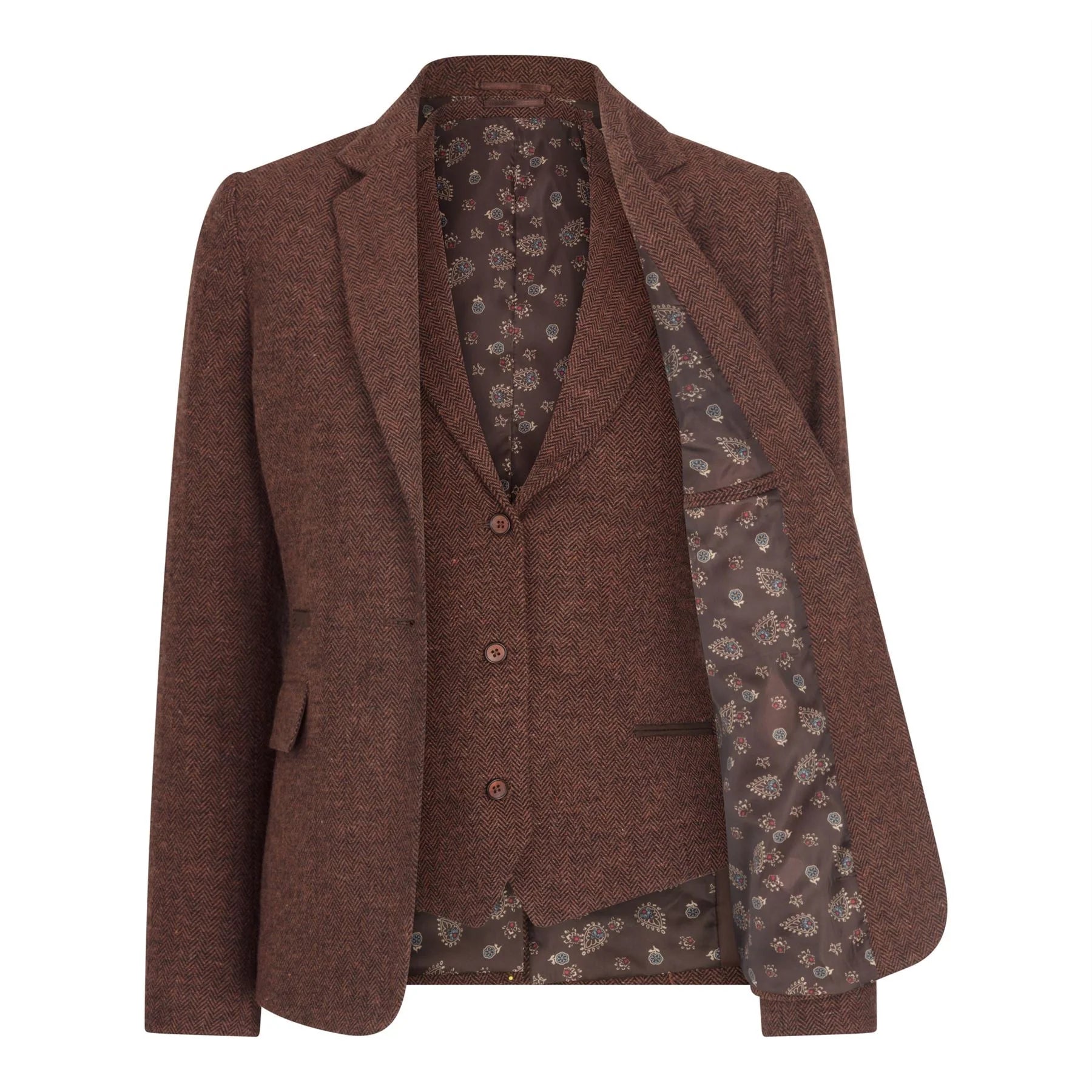 WS-12 - Dames Tweed Blazer Visgraat Wol Roestbruin