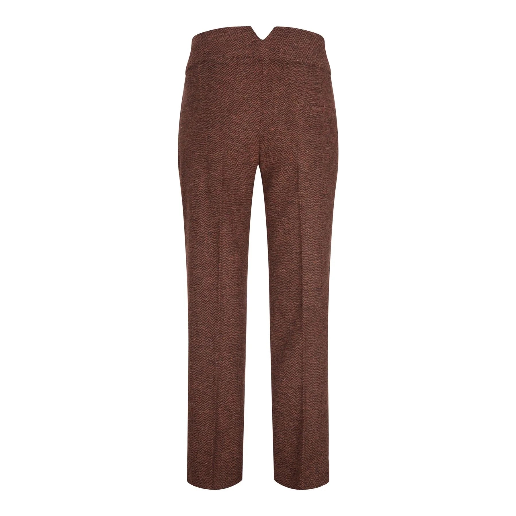 WS-12 - Dames Tweed Pantalon Visgraat Wol Roestbruin
