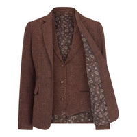 WS-12 - Dames Tweed Pak Vest Visgraat Wol Roestbruin