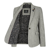 wsn03 - Dames Tweed Grijs Blazer Jasje Elow Patch Peaky 1920s