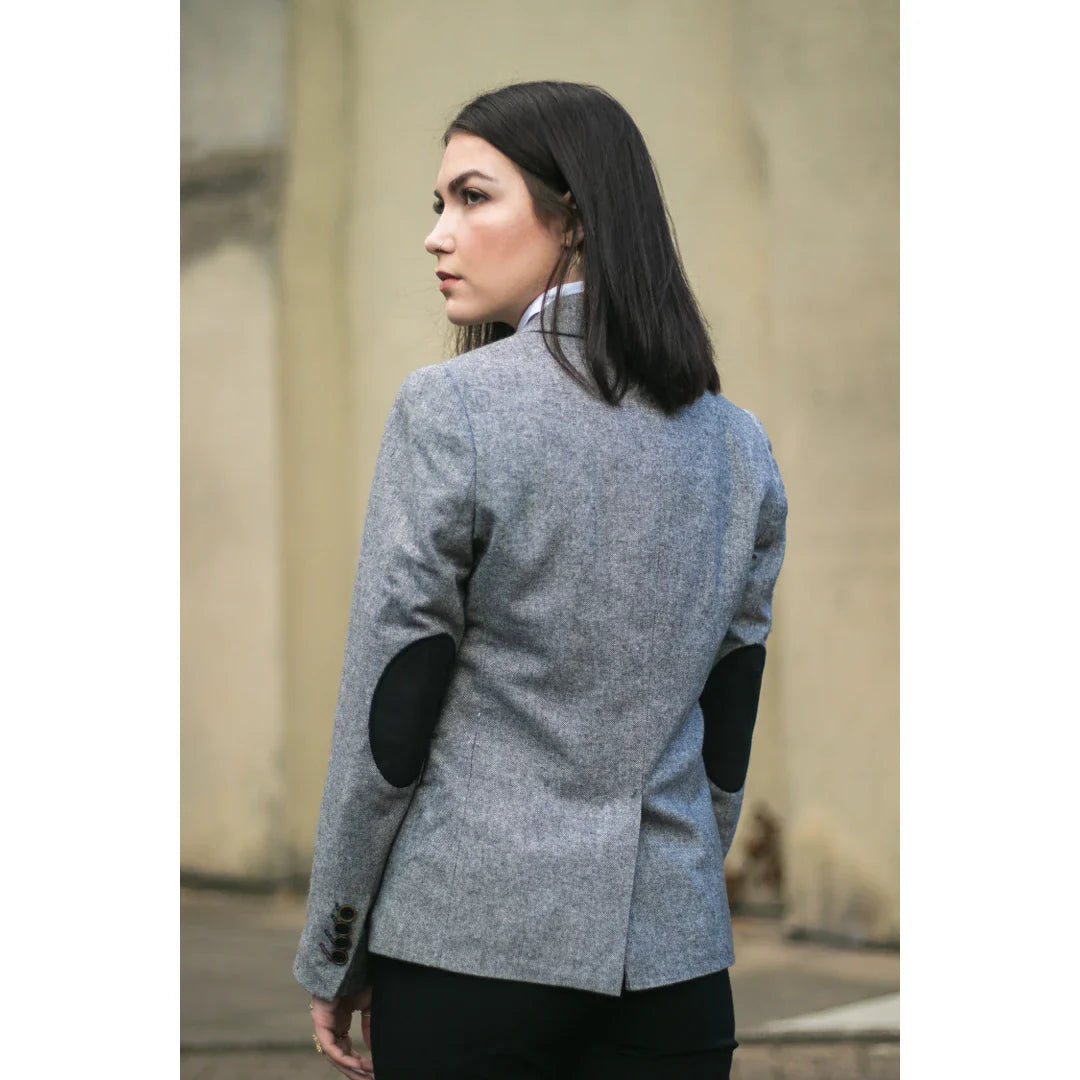 wsn03 - Dames Tweed Grijs Blazer Jasje Elow Patch Peaky 1920s
