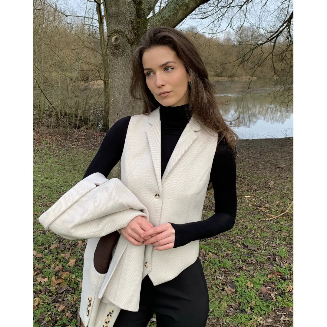 WSN15 - Dames crèmekleurig wolmix tweed gilet