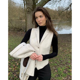 WSN15 - Dames crèmekleurig wolmix tweed gilet