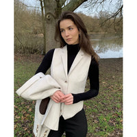 WSN15 - Dames crèmekleurig wolmix tweed gilet