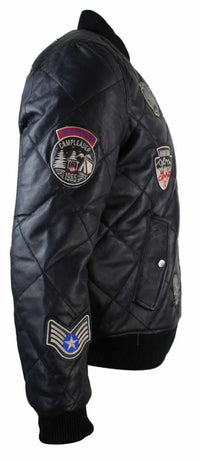 Mens Real Lether Quilted Puffer Varsity Baseball Bomber Letterman Jacket Badge